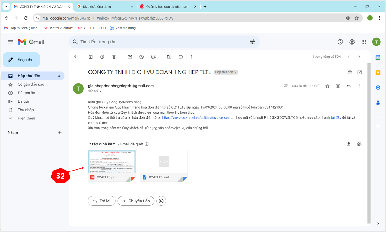 Cấu hình email Hóa đơn điện tử Viettel thành công