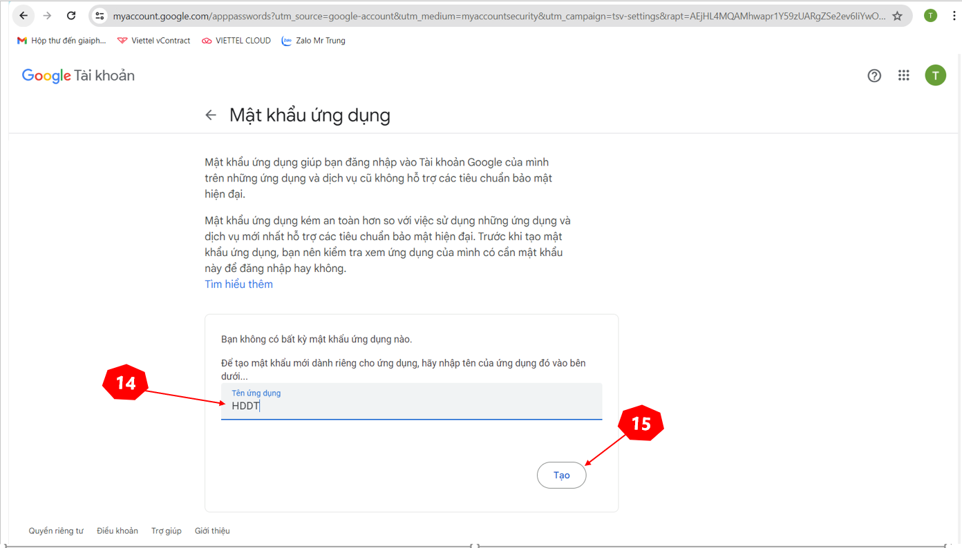 Tạo mật khẩu ứng dụng của Email