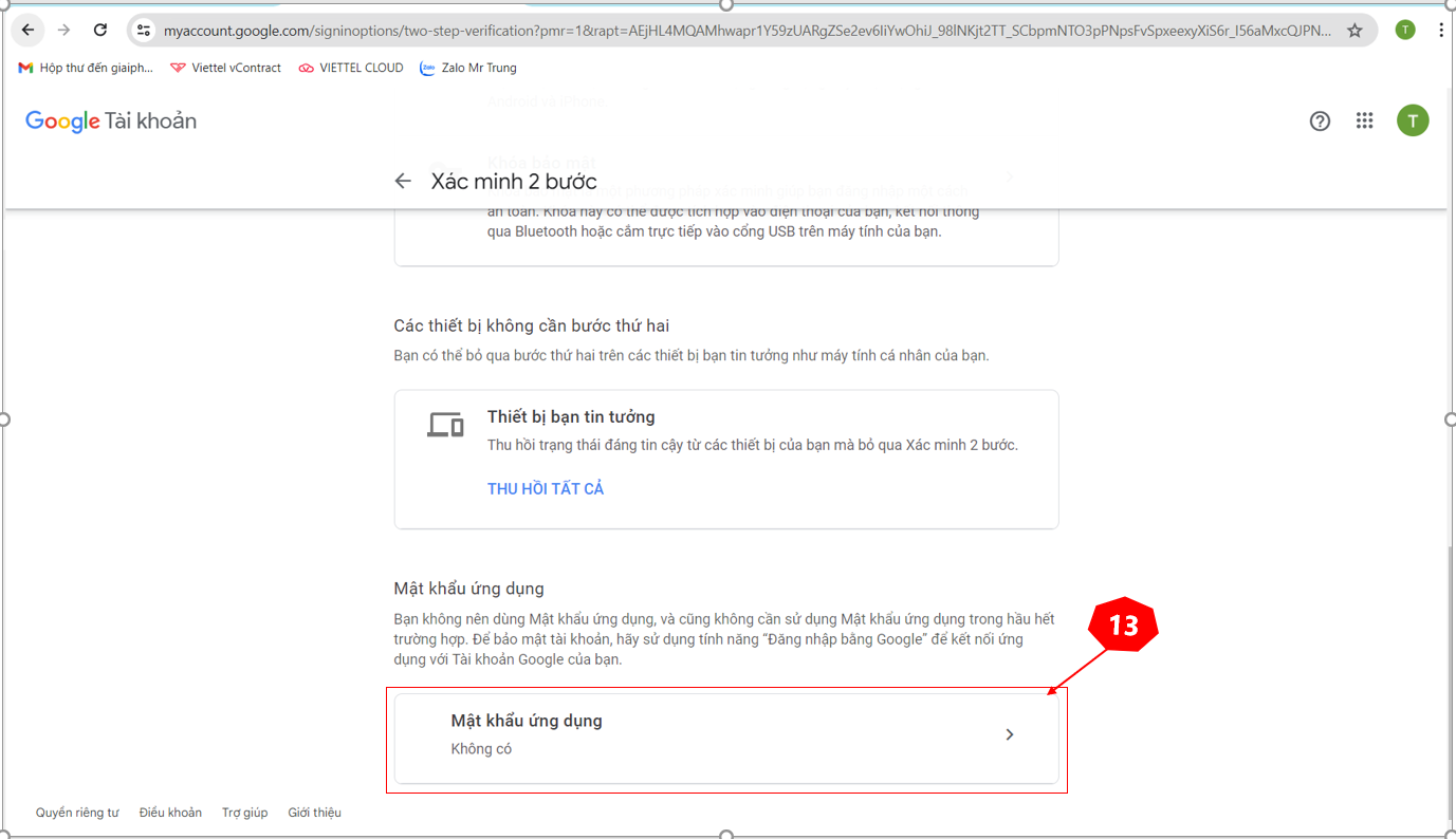 Tạo mật khẩu ứng dụng của Email